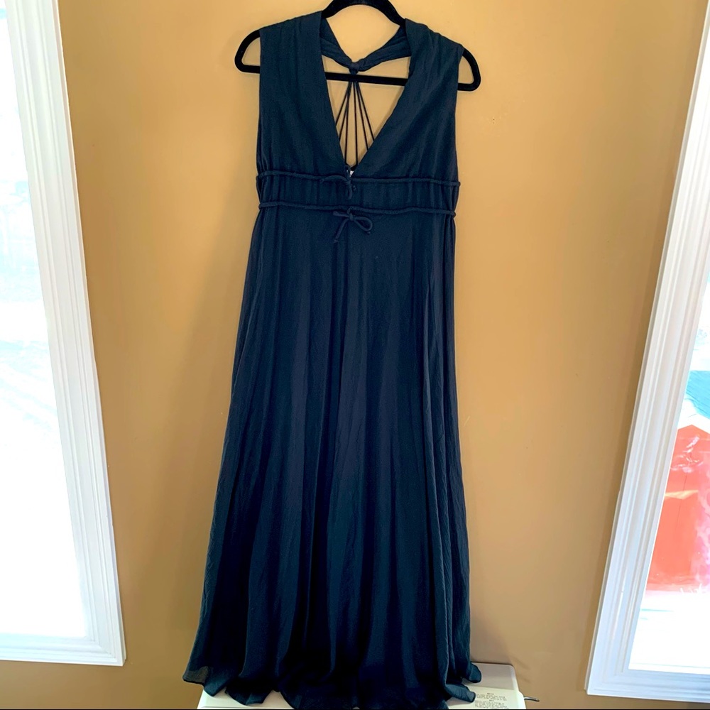 Foley + Corinna Black Cotton Plunging Neckline Maxi Dress